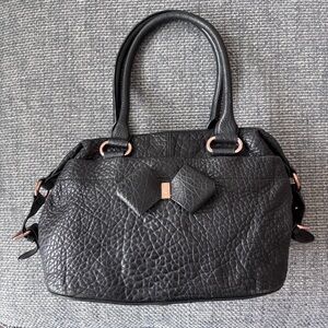 Ted Baker 100% Authentic Black Pebble Leather Handbag with Bow | Chic & Classic